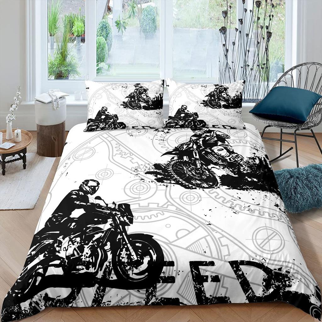 Dirt Bike Motorbike Duvet Cover Motocross Racer Bedding Set Boys Motorcycle Extreme Sports Quilt Cover Polyester Comforter Cover