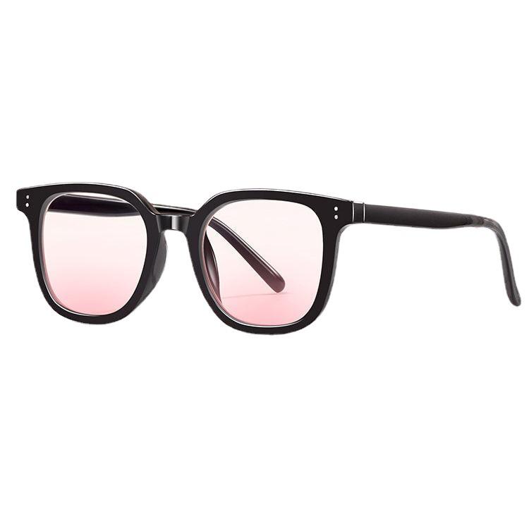 Blush Glasses: Women's Sunscreen with Black Frame & Gradient Pink Lenses, Transparent Nude Makeup Style, Inspired by Douyin 2025.