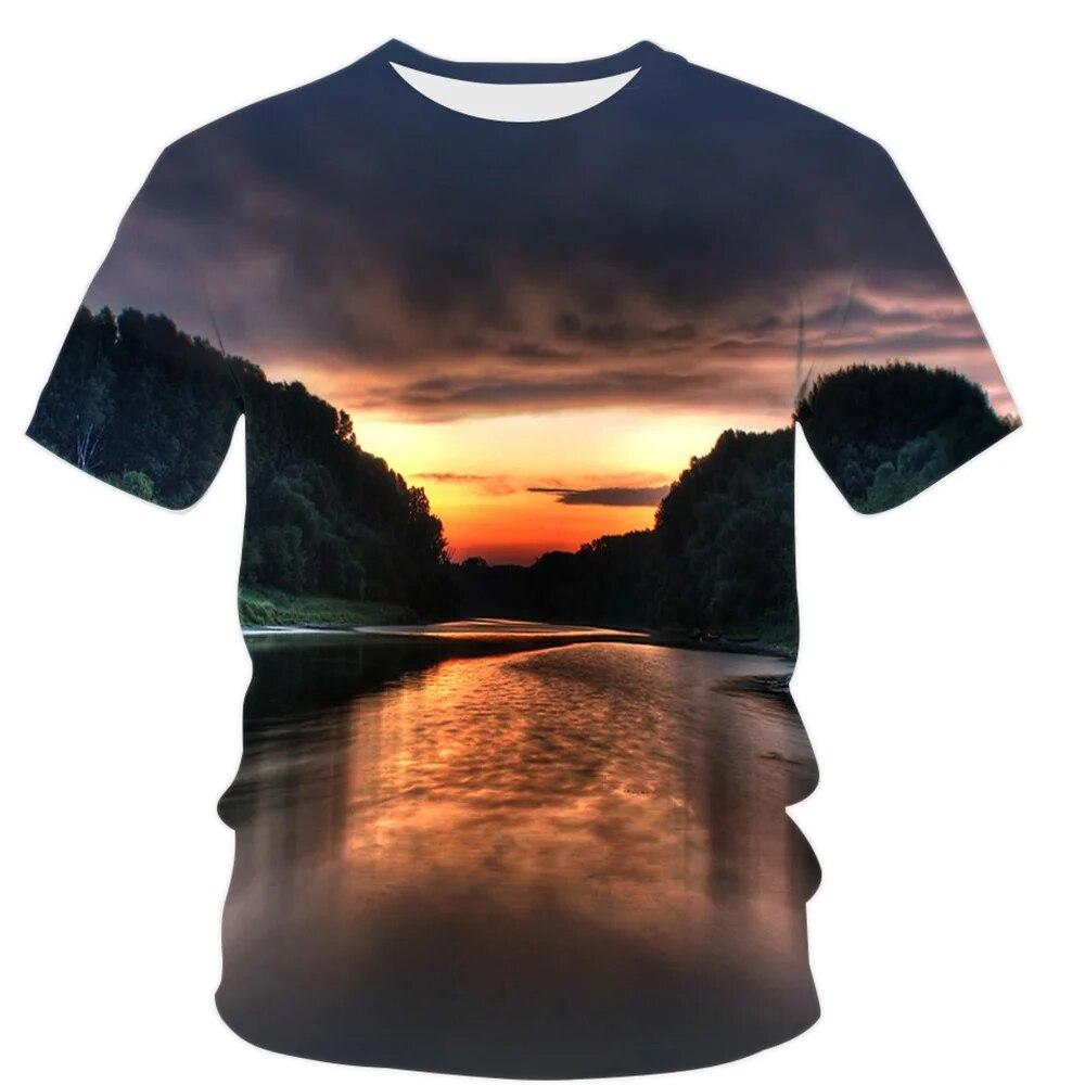 Summer Landscape Pattern T-shirt Men's Fashion Natural Scenery Top Handsome Casual Fashion 3D Printed Clothing