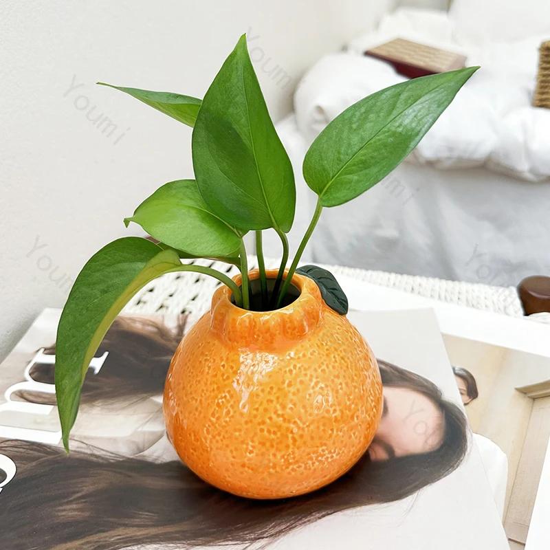 Vaze mici ceramice portocalii creative pentru flori, pentru casă, living, aranjamente florale, vază rafinată pentru decor de birou, cadouri
