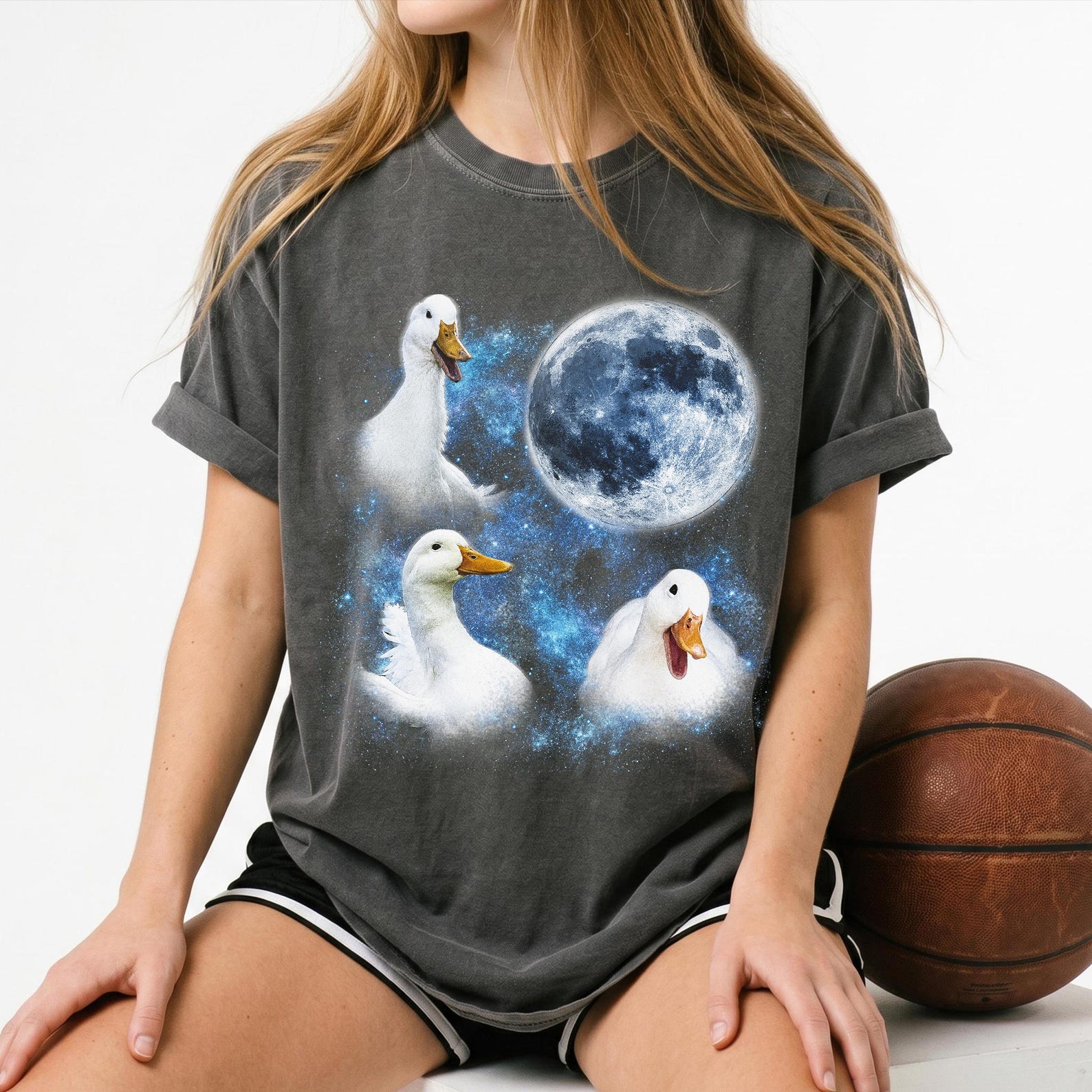 Three Geese Moon Graphic Tee, Retro Waterfowl Comfort Colors Shirt XL