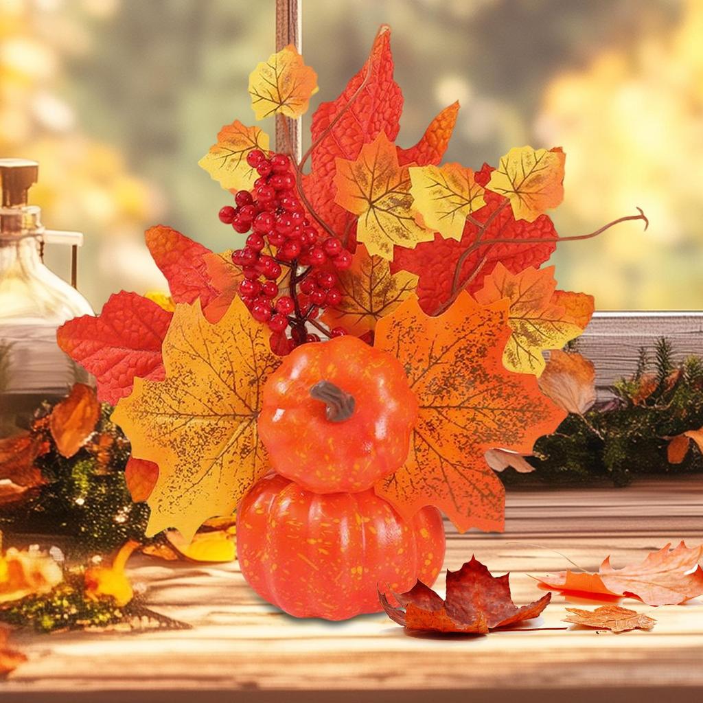 Halloween Artificial Pumpkin Maple Leaves Ornaments Autumn Harvest Decoration Thanksgiving Autumn Pumpkin Home Party Ornaments