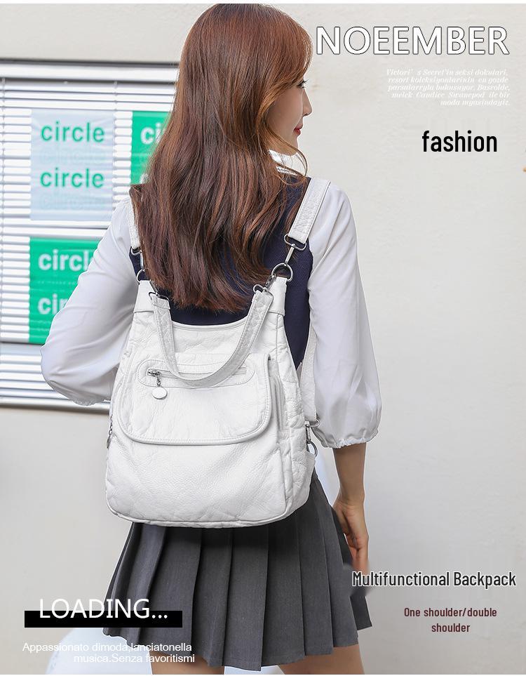 Damen Handtasche mit großer Kapazität aus gewaschenem weichem Leder, Umhängetasche, koreanischer Stil, vielseitiger Rucksack