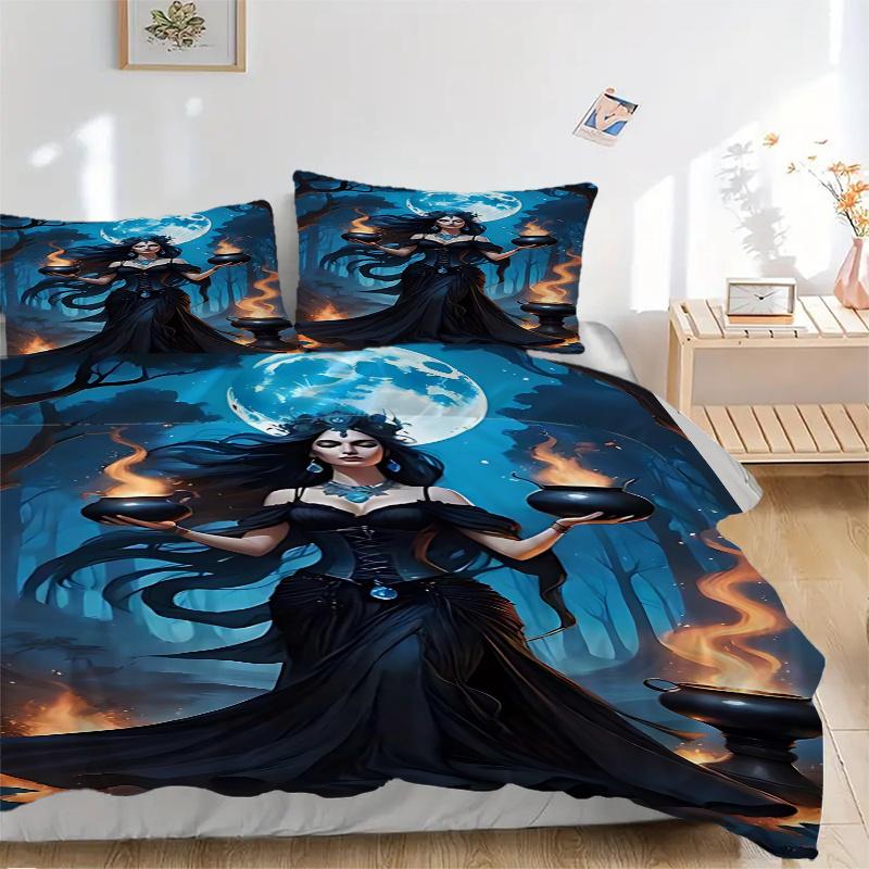 3pcs Anime Witch Decorative Bedding Set - Includes One Quilt Cover and Two Pillowcases (No Core) - Perfect for Bedroom and Guest Room Decoration, Feat