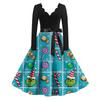 Ladies' Fashionable Retro Long Sleeved Square Neck Christmas Printed Evening Dress Dress
