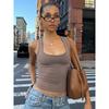 European and American Women's Clothing American Style Minimalist Square Collar I-Shaped Sports Vest Female Street Ins Easiest for Match Workout Top