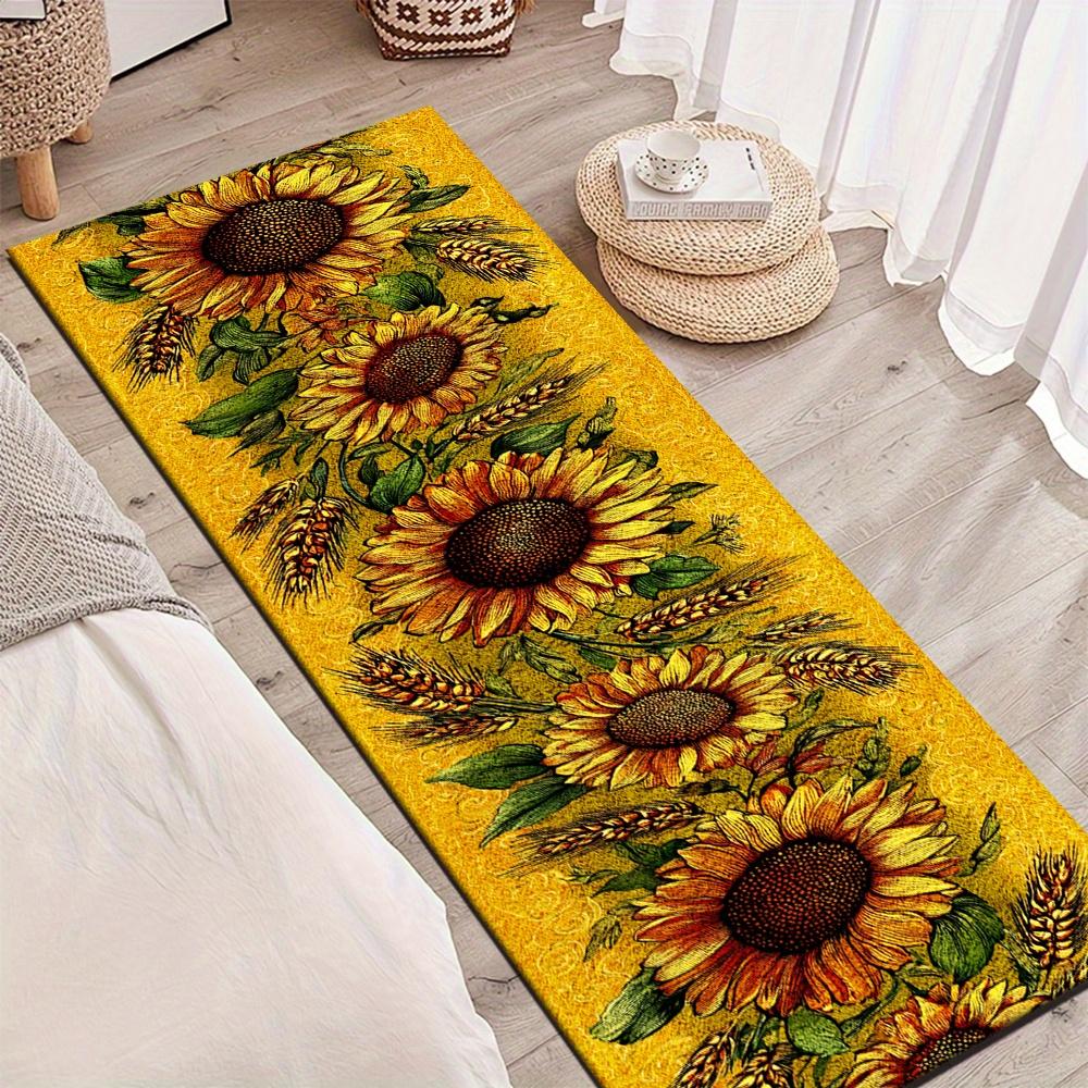 1Pcs Sunflower & Wheat Non-Slip Washable Area Rug Runner for Entryway, Living Room, Bedroom & Patio