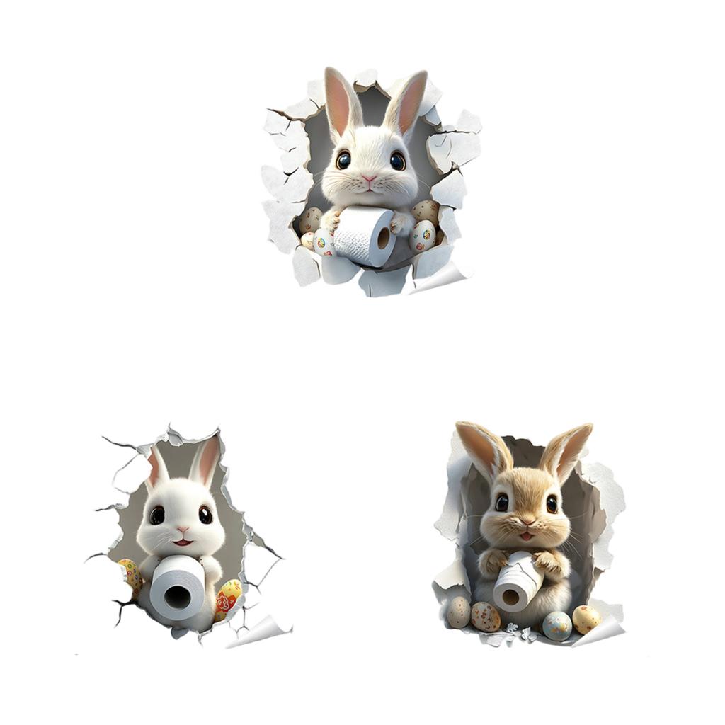 Floral,themed Bathroom And Toilet Stickers, Easter,themed Cute Bunny Self,adhesive PVC Decorative Stickers For Bedrooms.