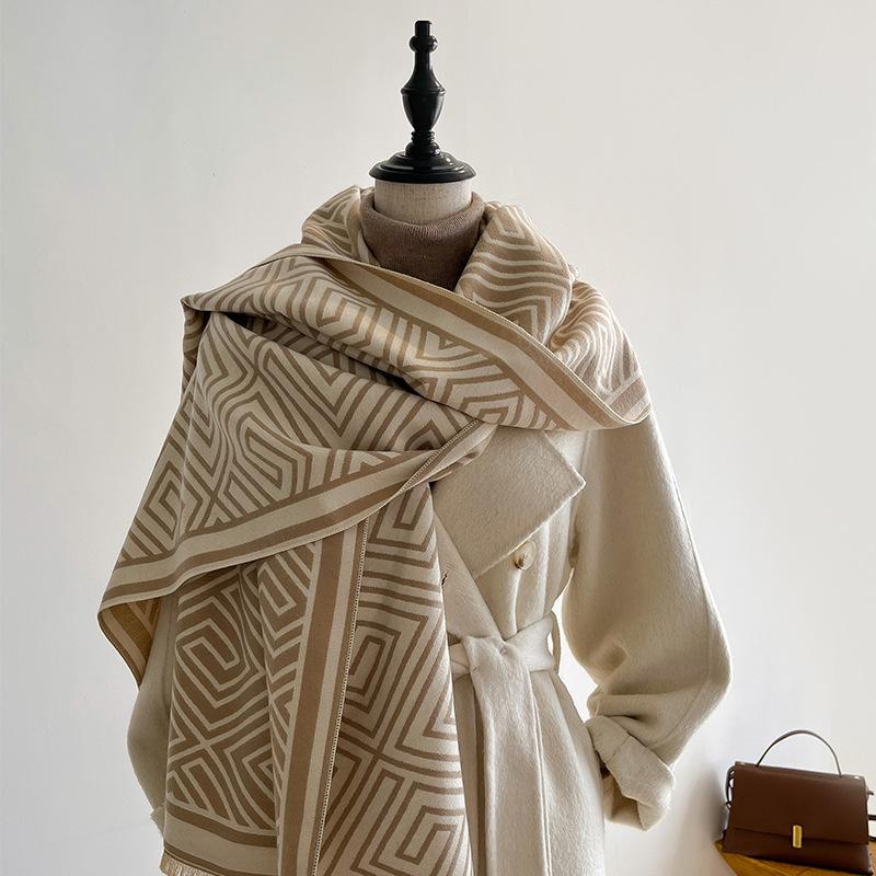 Minimalist Striped Fashion Warm Scarf Women'S Korean Version Versatile Student Scarf Thickened Shawl