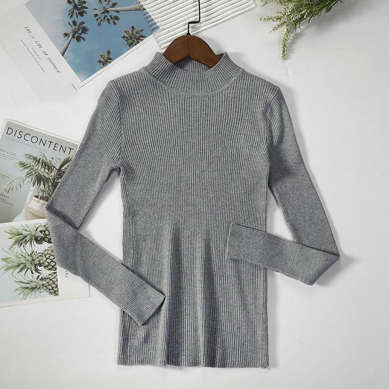 Long Sleeve Half High Neck Sweater Women's Pullover Solid Color Slim Knit Bottoming Shirt Elegant and Comfortable Women's Clothes