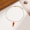 Waterproof Red Enamel Fish Pendant Necklace in Stainless and Titanium Steel with 18K Gold Plating
