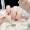 24Pcs Red Sweetheart White Checkerboard Press On Nails Removable Fake Nail Tips Art Acrylic Manicure