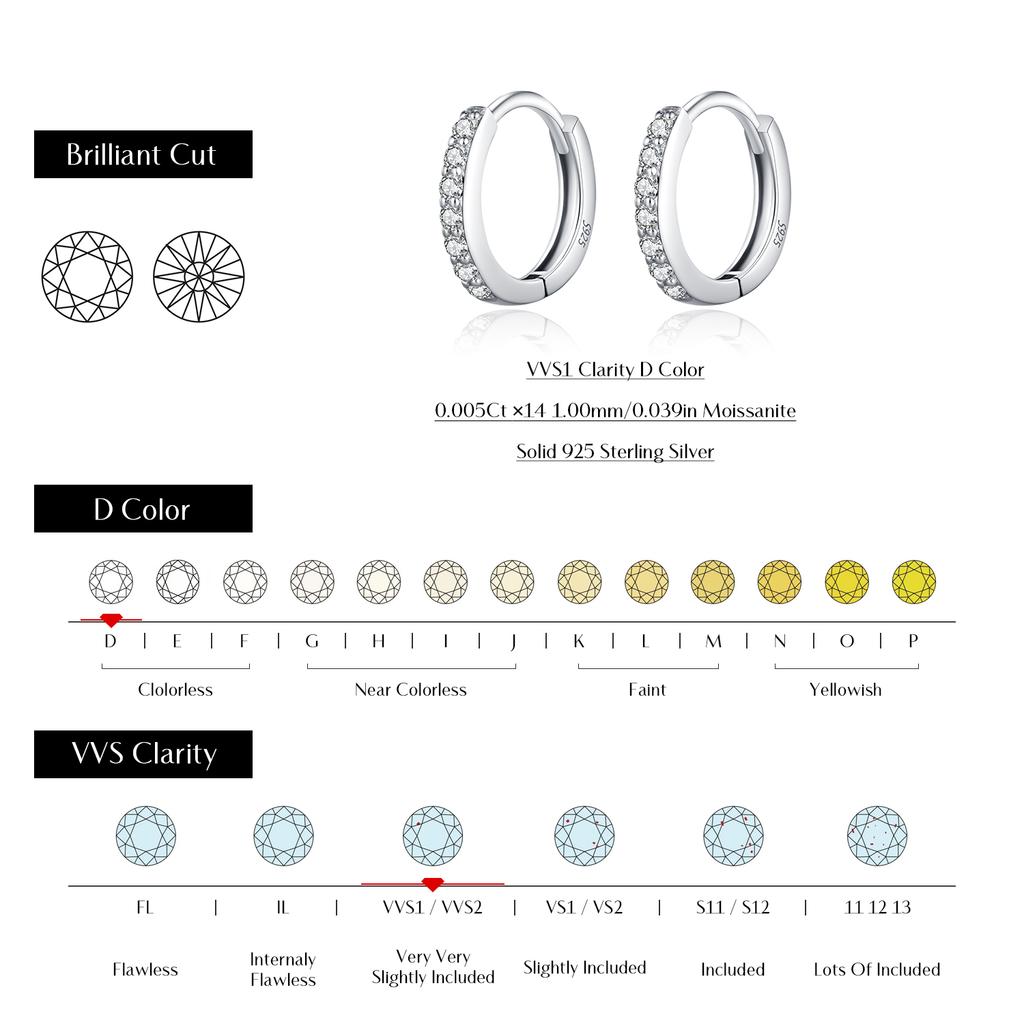 D Color Sparkling Moissanite Earrings 925 Sterling Silver Classic Shining Circle Hoop Earrings For Women Fine Jewelry