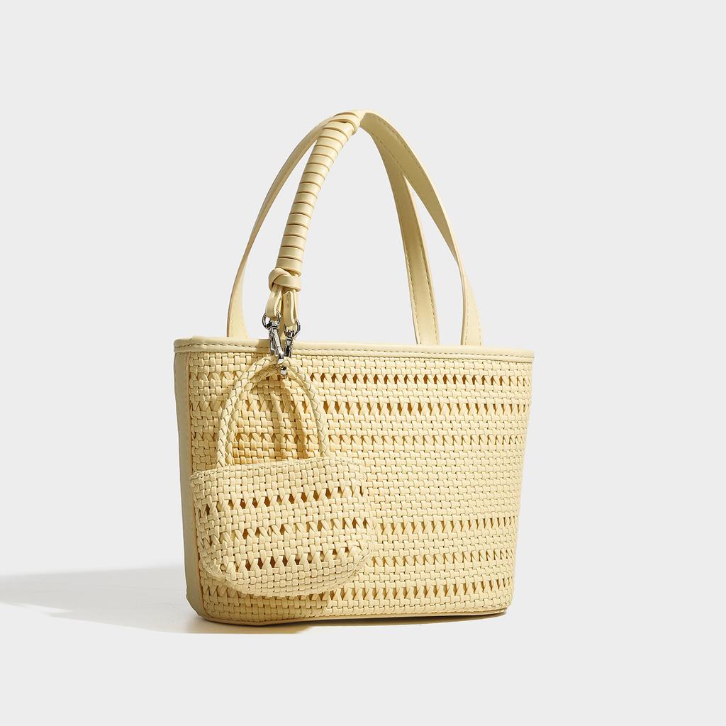 Hollow shoulder bag women's versatile beach vacation armpit bag solid color woven bag