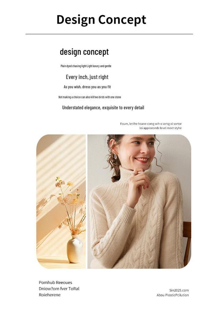 Women's High-Neck Cable Knit Cashmere Sweater: Pullover, Loose Fit, Raglan Long Sleeves - Perfect Base Layer for Autumn and Winter.