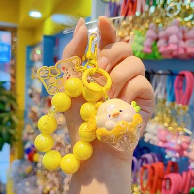 Ice Cream Animal Keychain Light-up Animal Charm Beaded Keychain Cute Iridescent Bunny Cat Pendant for Bag Backpack Purse Decoration
