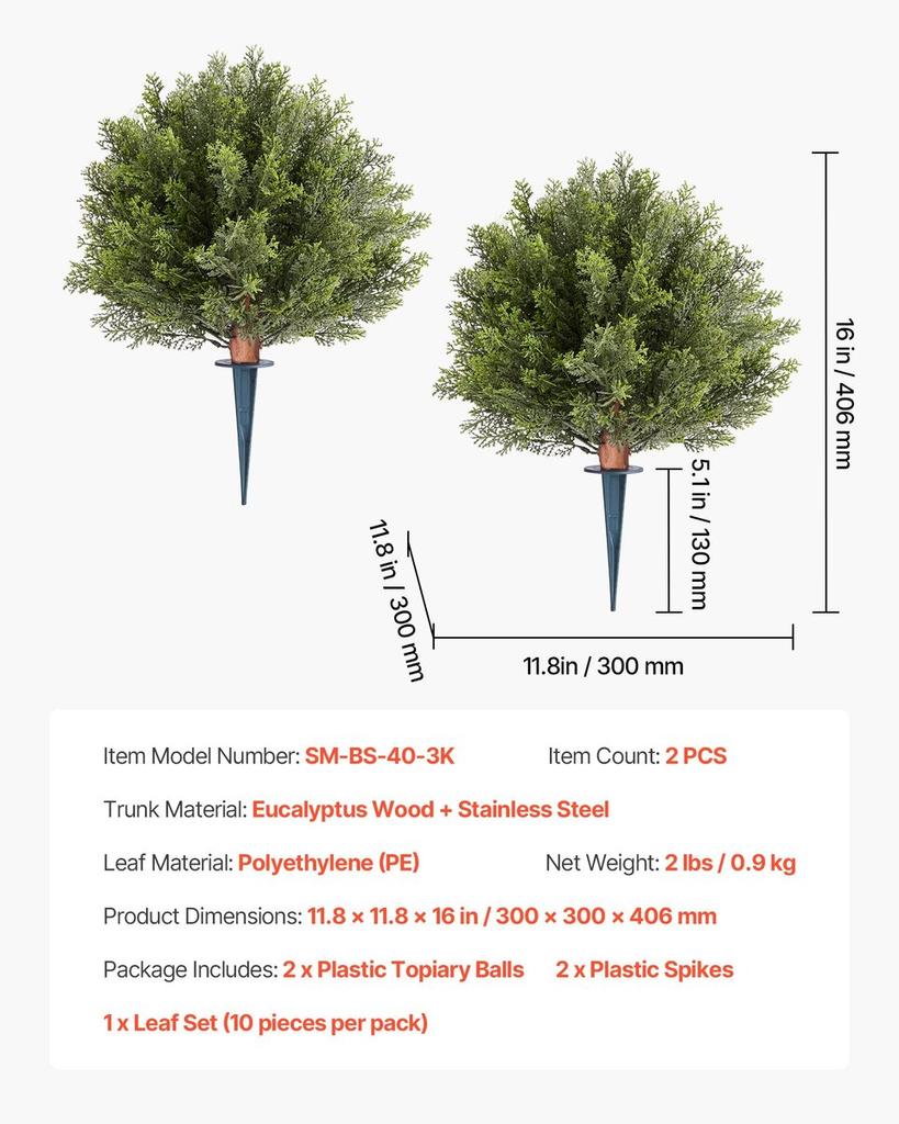 Artificial Topiary Cypress Trees with Ground Spike, 2 Set 406mm Faux Shrubs & Bushes Potted Plants, Fake Silk Tree Look Real for Decor Front Porch