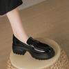 Thick-soled small leather shoes style black college thick heel student simple single shoes round head