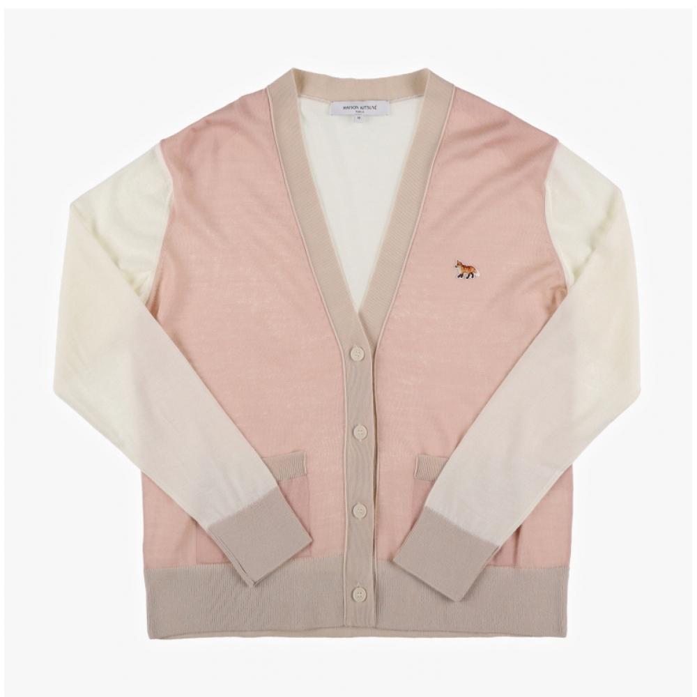 MaiSon KitSune Mw00505kt1036 P628 Baby Fox Patch Bicolor V Neck Women S Cardigan