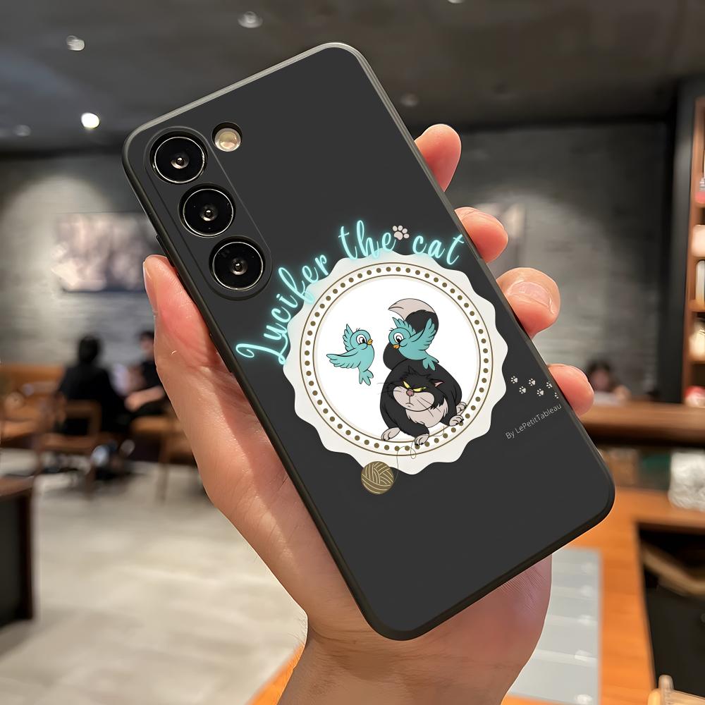 Cinderella Lucifer Cat Phone Case For Samsung A56 A36 A26 A16 A15 A25 A35 A55 A14 A34 A24 A54 Black Soft Shell