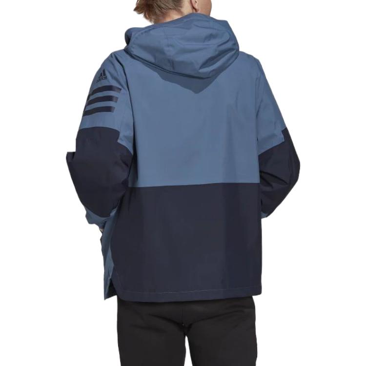 Adidas Hooded Long Sleeve Printed Logo Windbreaker Men Outerwear Peacock-Blue HG8579