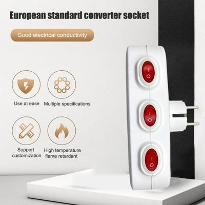 Verlängerungssteckdose EU-kompatibel Stromwandler Steckdosenleiste mit 3 Einzelschaltern Horizontale Steckdosen für Zuhause Büro Reise