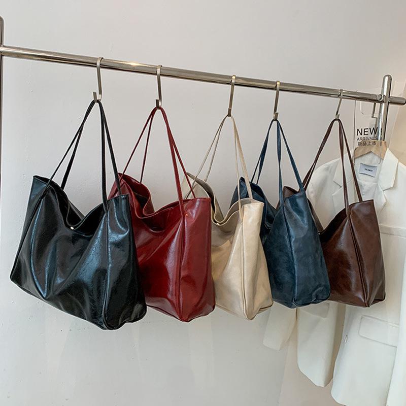 Damska Europejska Moda Retro Jednokolorowa Torba Tote - Błyszcząca, Duża Pojemność, Torba na Jedno Ramię