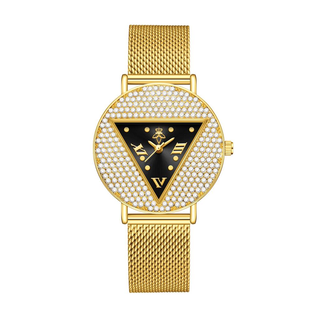 Women Luxury Crystal Triangle Dial Quartz Watch Gold Mesh Bracelet Elegant Ladies Wristwatch With Gift Box YaLaLuSi