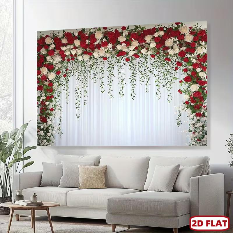 

2D Hanging Red & White Rose Floral Backdrop, Photography Background for Romantic Occasions 47.2x31.5inch/120*80cm