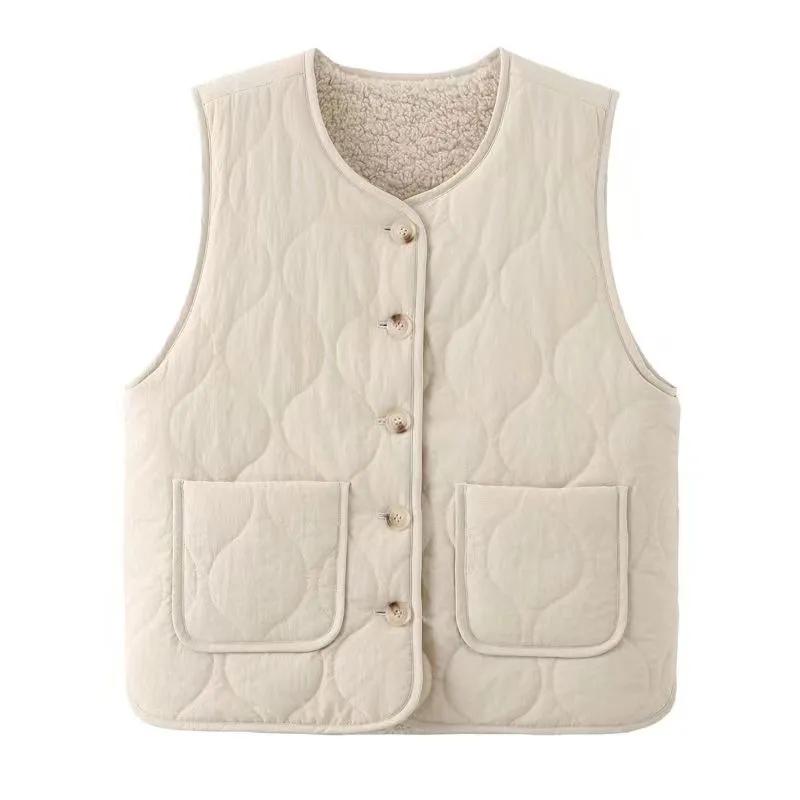 Fashion Cotton Vest Women Lamb Wool Warm Coat Winter New Large Pocket Loose Sleeveless Waistcoat Vest Female Casual Ladies Tops