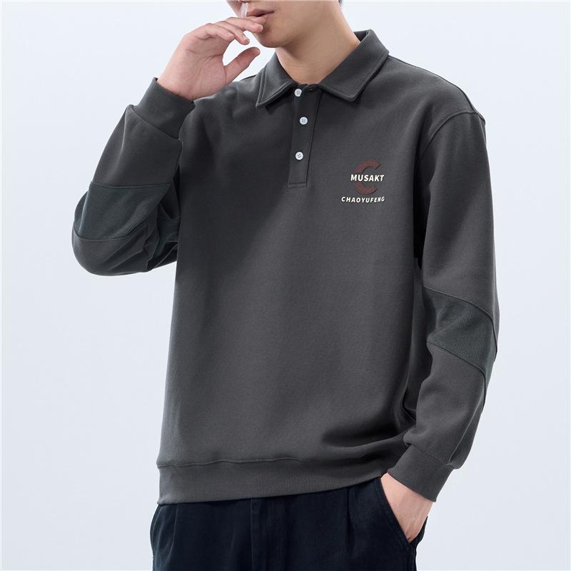 350G Heavy Polo Collar Long-Sleeved Sweater Men'S Loose Trendy Plus Size Top Men'S Lapel Casual Jacket