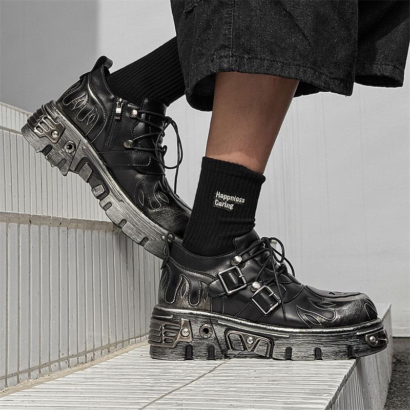 2025 new retro dark platform gold heavy-soled muffin small leather shoes goth style shoes punk leather shoes 561207-J