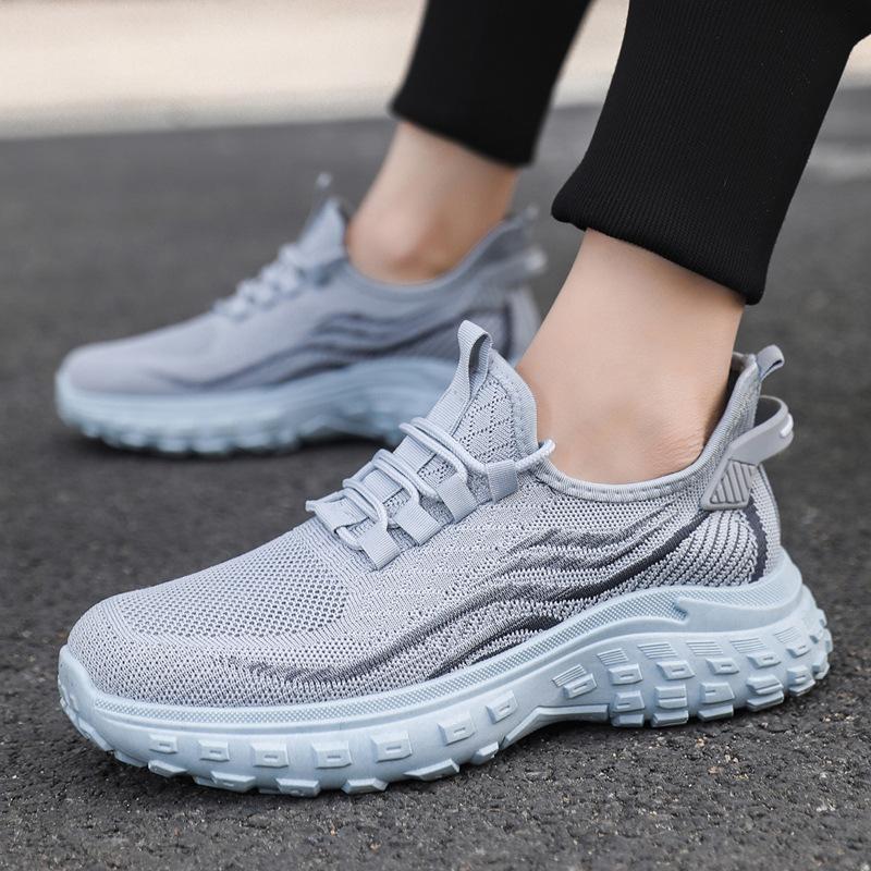 Spring 24 New Trendy Men's Shoes Korean Version Lace-up Casual Student Shoes Platform-soled Sports Flying Weaving Tide with Dad Shoes