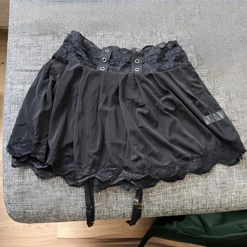 Plus Size Lace Waist Back Bandage Mini Skirt Women Sexy Ultra Thin Mesh Transparent Garter Suspender Belt For Stockings
