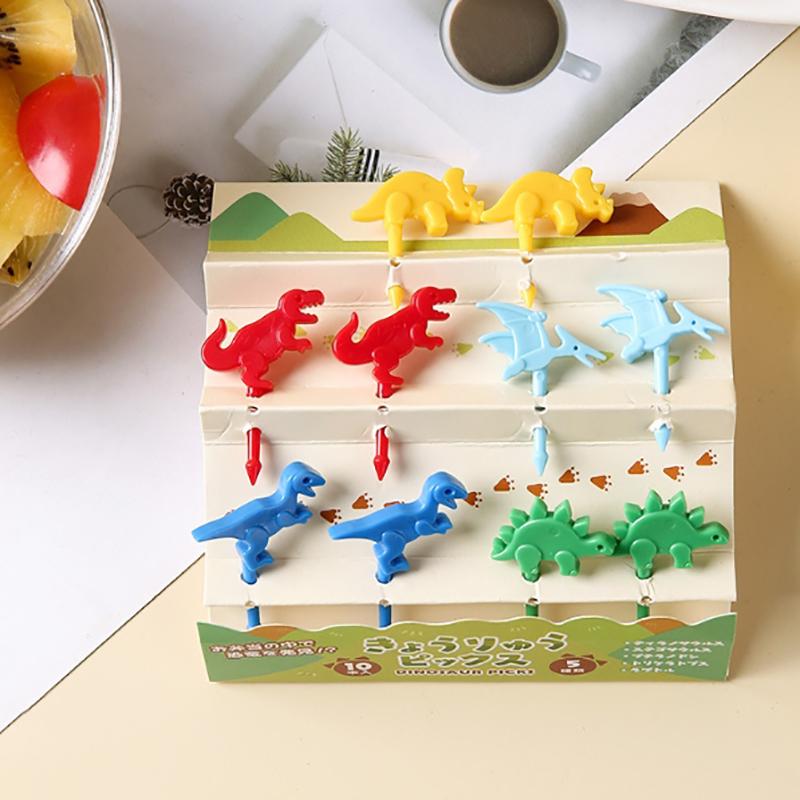 10ks/sada Kreslená vidlička na ovoce Cute Eyes Dinosauří košíček Top Dekorace Jídlo Předkrm Párátka Bento Box Příslušenství