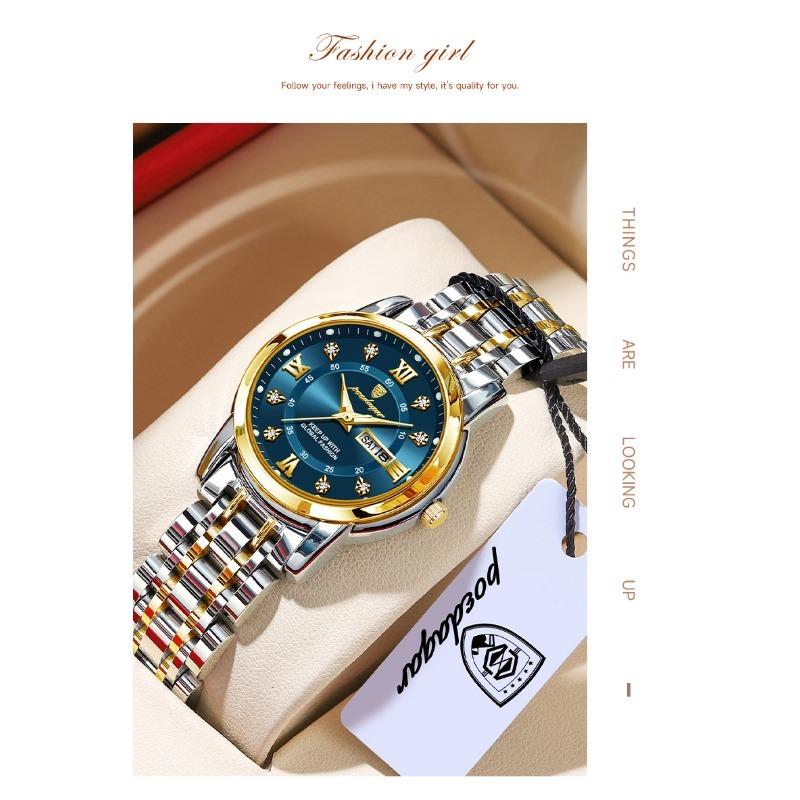 POEDAGAR Casual Women Wristwatch Waterproof Luminous Date Week Quartz Watches Stainless Steel Elegant Dress Ladies Watch