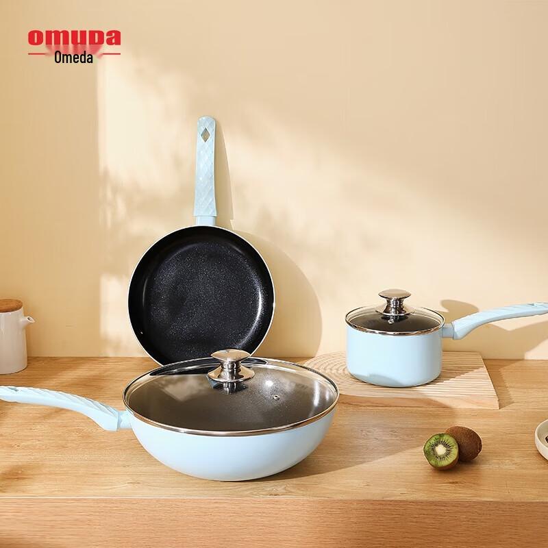 Oumeida Blue Ceramic Non-stick 3-Piece Cookware Set