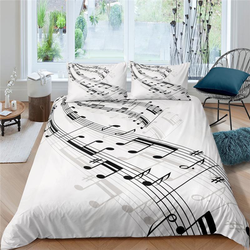 Set Biancheria da Letto con Note Musicali per Bambini Adulti Copripiumino King Queen Size Set Letto Stampato Tessili per la Casa Biancheria da Letto Set Copripiumino 2/3 Pezzi