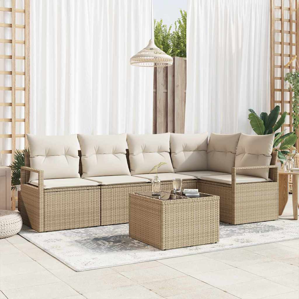 Garden Sofa Set with Cushions 6 Pcs Beige and Cream Poly Rattan