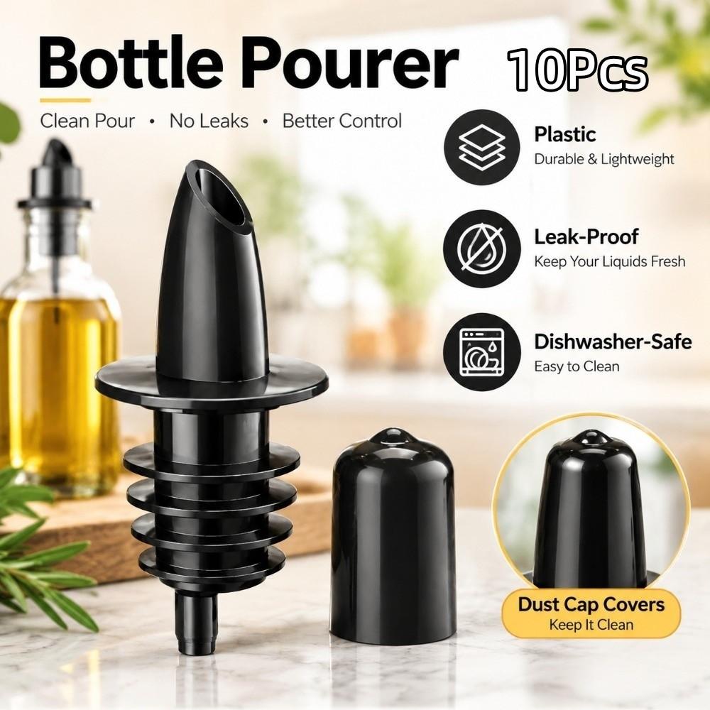 10Pcs Plastic Precise Liquor Pour Spout Black Flow Pourer Bottle Pourer Coffee Shops