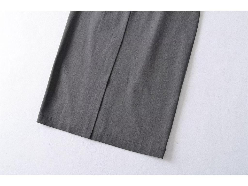 Women's Gray Seven-Sleeve Waist-Cinched Elegant Square Neck Slim Fit Retro Dress for Spring/Summer