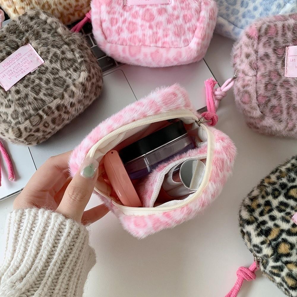 Portable Leopard Print Makeup Pouch Multipurpose Large Capacity Sanitary Pads Bag Mini Data Cables Organizer