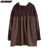 Dimanaf Suéter de talla grande para mujer, sudaderas holgadas con capucha y sudaderas informales de otoño, suéter básico de retazos de punto, suéteres con cuello redondo 2022