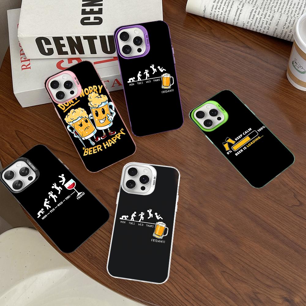 Beer Print Phone Case For IPhone 16 15 14 13 12 11 Pro Max X XR XSMAX 8 7 Plus Matte Shockproof Back Cover