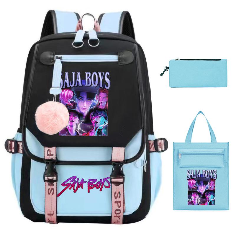 Sac à dos décontracté pour étudiant imprimé K-Pop Anime Dessin animé Sac fourre-tout tendance Trousse à crayons Ensemble