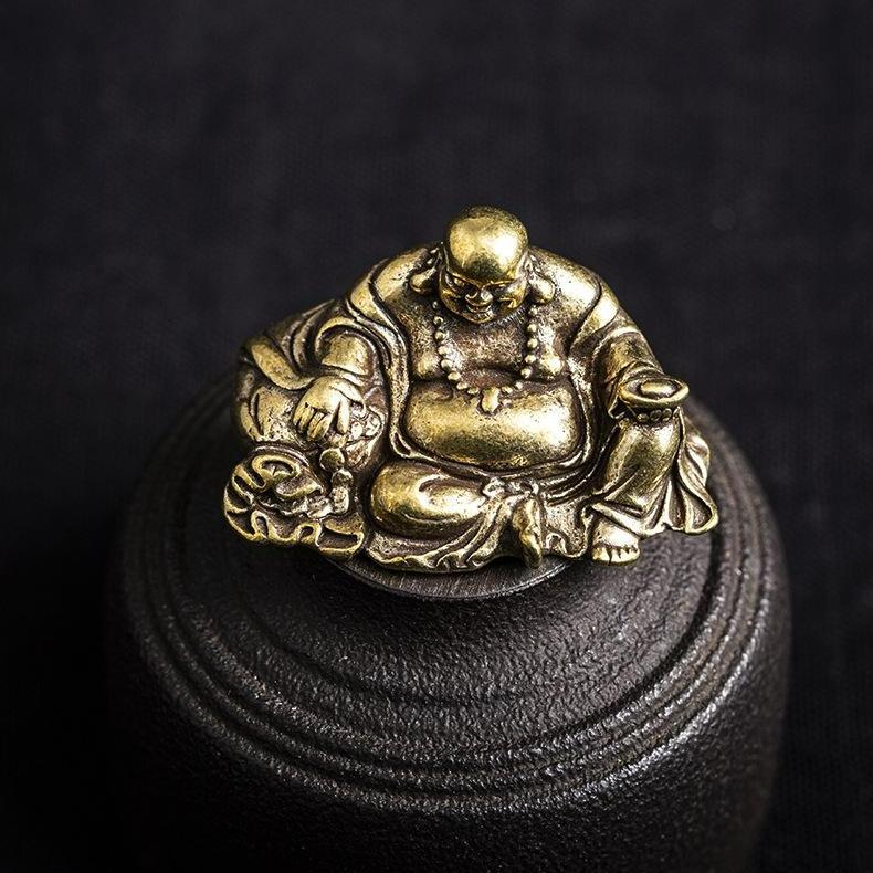 Antique Pure Brass Feng Shui Small Ornaments Town House Lucky Transfer Maitreya Buddha