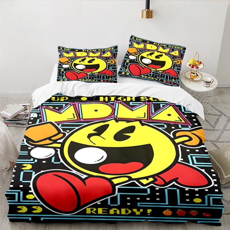3PCS Game PAC Bedding Set Printed Duvet Cover Closure Includes 1 Duvet Cover & 2 Pillowcases for All Seasons Bedroom Decor