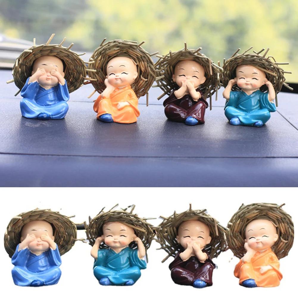 Car Buddhist Small Monk Statues Resin Buddha Figurine Sculpture Handmade Miniatures Room Crafts Gifts Home Office Decoration