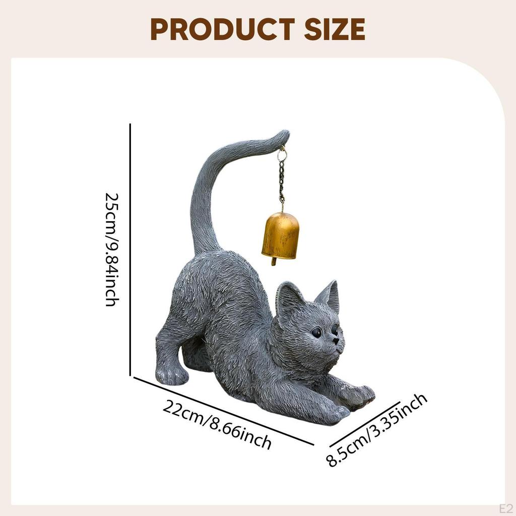 Katzenstatue Tierische Skulptur mit Glocke Einzigartige Kätzchenfigur Windspiel für Hof Innen Außen