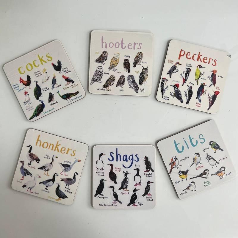 American Style Bird Pun Coasters Set Of 6 Durable Wooden Coasters Unique Home Decor